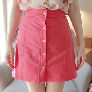 Button-front Seam-trim Miniskirt