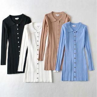 Plain Long-sleeve Knit Mini Bodycon Dress