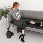 Set: Slit-sleeve M Lange Knit Top + Band-waist Pleated Skirt