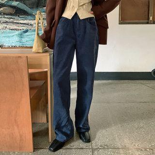 Adjustable-waist Corduroy Wide-leg Pants