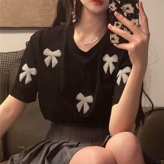Short-sleeve Ribbon Pattern T-shirt