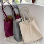 Set: Plain Faux Leather Tote Bag + Zip Pouch