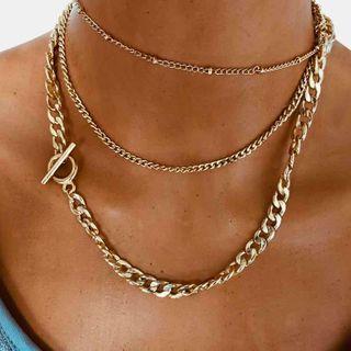 Layered Chain Necklace 1 Pc - Gold - One Size