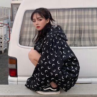 Moon Print Hooded Zip Jacket