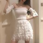 Off Shoulder Elbow-sleeve Top / Tiered A-line Skirt