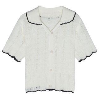 Short-sleeve Knit Top Beige - One Size