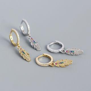 Feather Rhinestone Sterling Silver Dangle Earring