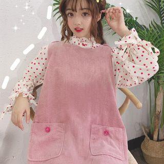 Dotted Blouse / Corduroy Sleeveless A-line Dress