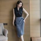 Set: Sleeveless Satin Top + Wrap Skirt