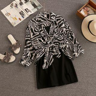 Set: Zebra Print Shirt + Spaghetti Strap A-line Dress