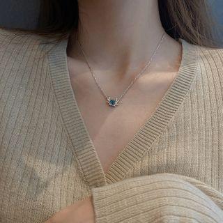 Rhinestone Antler Necklace S925 Silver - Blue - One Size