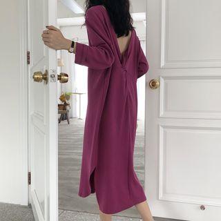 Open Back Long-sleeve Midi T-shirt Dress