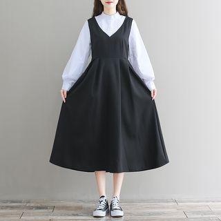 Mock Two-piece Stand-collar Long Sleeve Dress