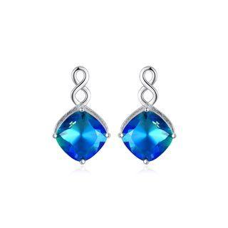 Sterling Silver Fashion Simple Geometric Diamond Blue Cubic Zirconia Stud Earrings Silver - One Size