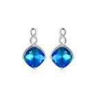 Sterling Silver Fashion Simple Geometric Diamond Blue Cubic Zirconia Stud Earrings Silver - One Size
