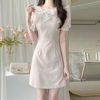 Tie-neck Chiffon-ruffled Dress