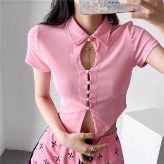 Short-sleeve Cutout Irregular Crop Shirt