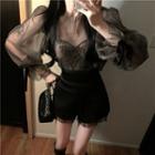 Long-sleeve Mesh Top / Camisole Top / Shorts