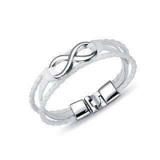 Simple Personality Infinity Symbol White Leather Multilayer Bracelet Silver - One Size