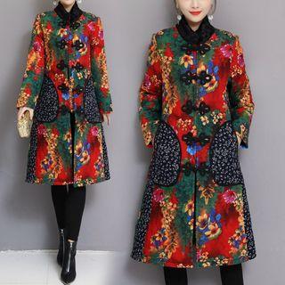Flower Print Long Button Coat