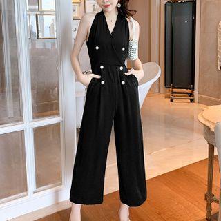 Sleeveless Halter V-neck Wide-leg Jumpsuit