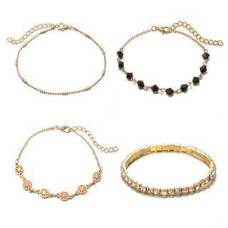 Set Of 4: Rhinestone Bracelet 6889 - Set Of 4 - Gold - One Size