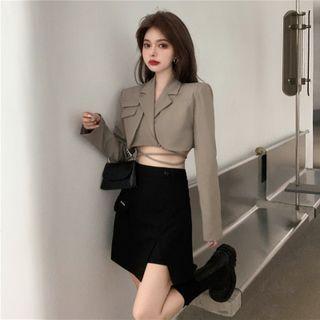 Tie-hem Cropped Blazer / High-waist Mini Skirt