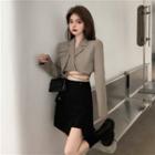 Tie-hem Cropped Blazer / High-waist Mini Skirt