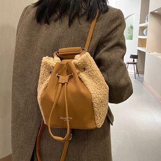 Drawstring Faux Shearling Backpack