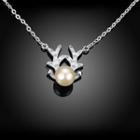 Fashion And Elegant Antler Pearl Necklace With Austrian Element Crystal Silver - One Size