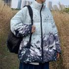 Long Sleeve Mountain Print Padded Coat