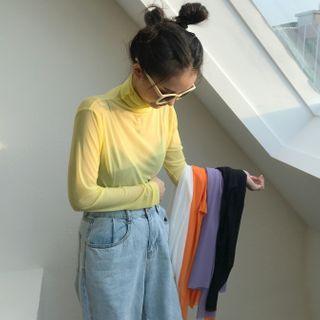 Long-sleeve Turtleneck Chiffon T-shirt