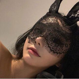 Rabbit Ear Lace Hair Band Black - One Size