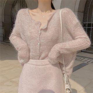 Rib Knit Cardigan / Mini A-line Skirt