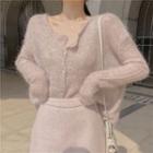 Rib Knit Cardigan / Mini A-line Skirt