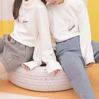 Pig Print Fleece-lining Long-sleeve Top