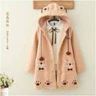 Embroidered Hooded Long Button Coat