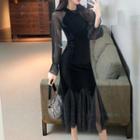 Long-sleeve Glitter Ruffled Mermaid Sheath Dress