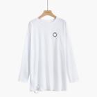 Long-sleeve Smiley Face Print Ripped T-shirt T-shirt - White - One Size