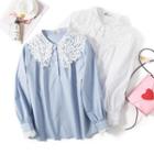 Long-sleeve Lace Wide Collar Placket Shirt