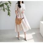 Short-sleeve Linen Blend A-line Long Dress