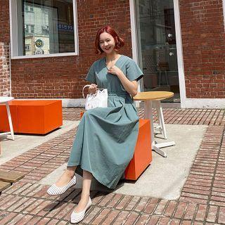Drawcord Long Pleat Dress