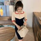 Contrast Color Short-sleeve Knit Polo Shirt / Mini Polo Dress