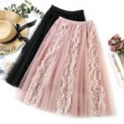 Feather Detail Mesh A-line Skirt