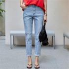 Band-waist Slit=trim Jeans