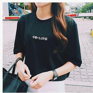 Elbow-sleeve Character Cropped T-shirt