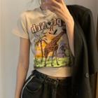 Short-sleeve Graphic Print Cropped T-shirt Almond - One Size