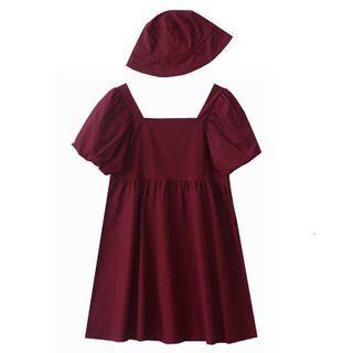 Set: Short-sleeve A-line Dress + Bucket Hat