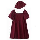 Set: Short-sleeve A-line Dress + Bucket Hat