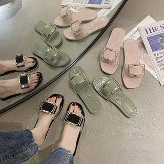 Transparent Strap Buckle Flat Slide Sandals